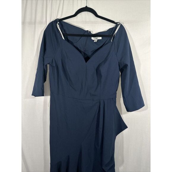 NWD $318 Kay Unger [‎ 14 ] Midnight Isolde Column Ruffle Gown BELT MISSIN #Q962 - Picture 11 of 16